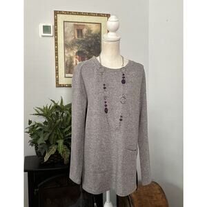 Loft Women Blouse Size Medium Long Sleeve Tunic Pocket Round Neckline Collarless